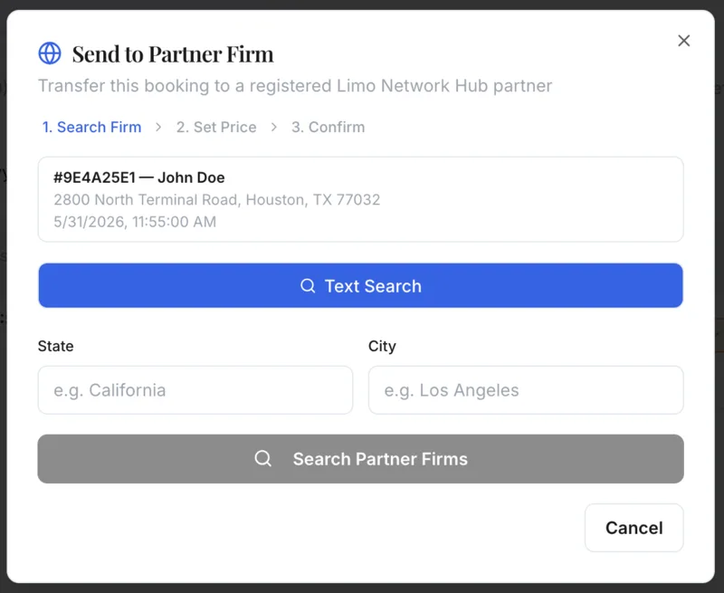 Hub Connection — Send to Partner Firm modal